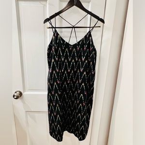 LOFT | Black Chevron Strappy A-Line Dress - Size 16 - NWT